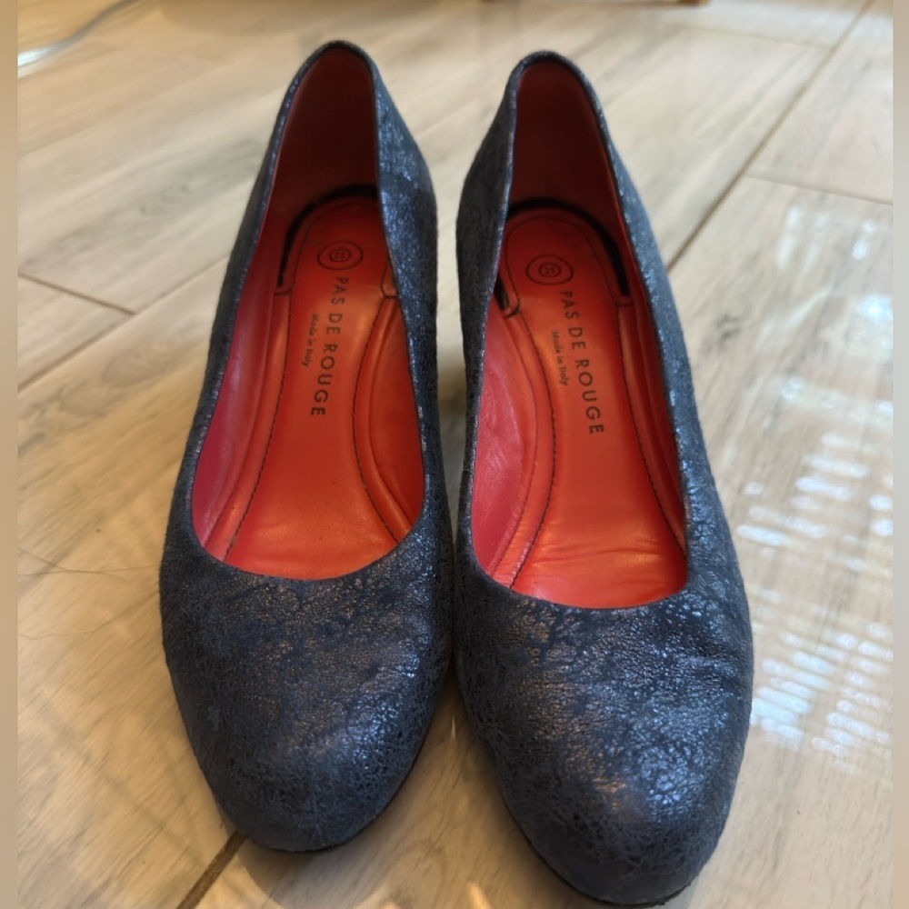 Pas De Rouge Shoes Heels Round Toe  Women Size 38 US 7 Blue